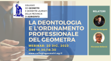 Webinar su Deontologia e Ordinamento Professionale per il Geometra. Merc. 20 Dic. ore 15:30