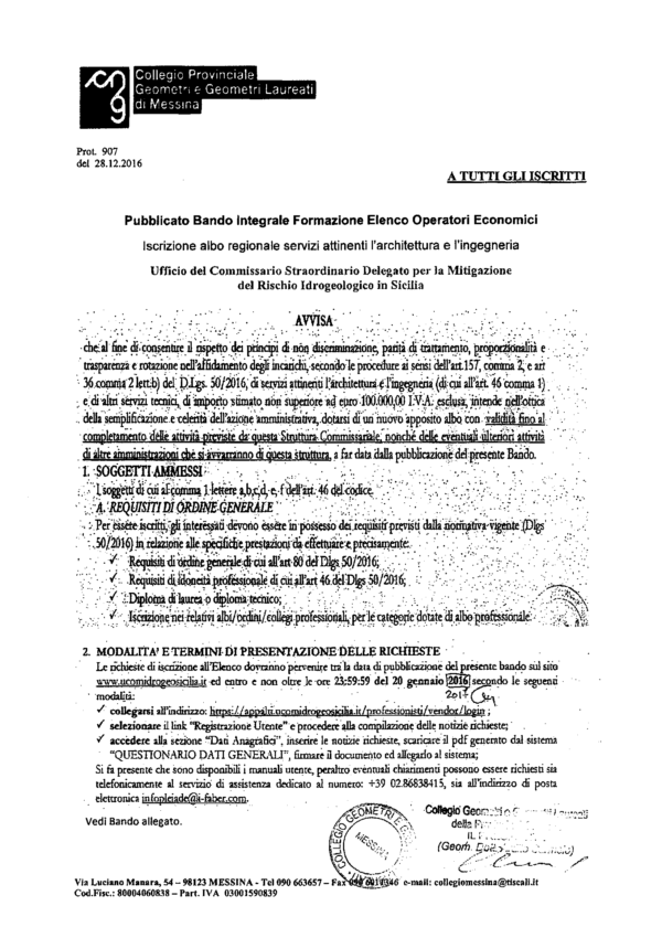Bando Formazione elenco Operatori Economici