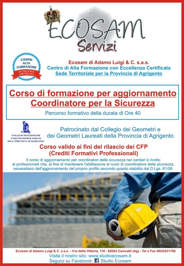 Presentazione corso formazione aggiornamento coordinatore sicurezza